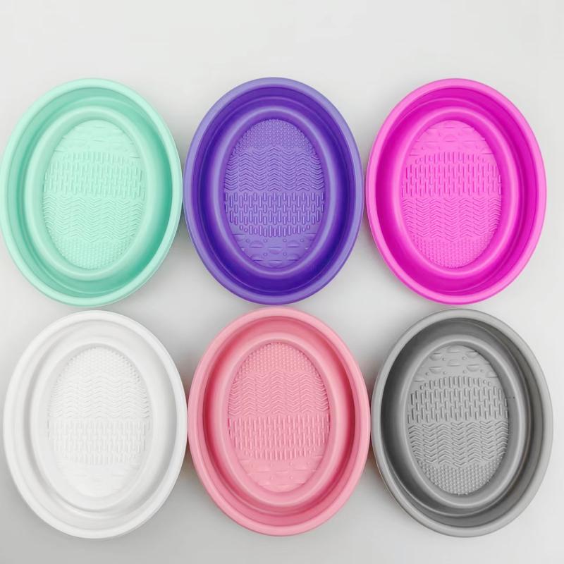 Beauty Makeup Brushes - 折りたたみ式パウダーパフ洗浄ボウル アイシャドウブラシ洗浄マット 美容ツール スクラバーボックス ソフトシリコン製メイクブラシクリーナー