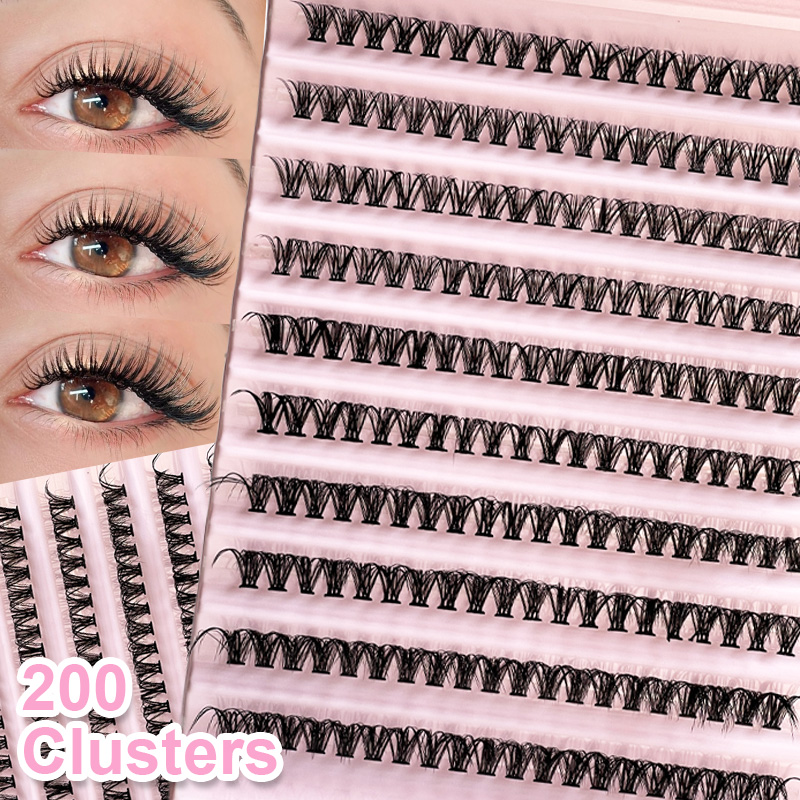 False Eyelashes Natural - 個々のまつげ エクステ用つけまつげ 8-16mm 200本入り クラスタまつげ ナチュラルルック