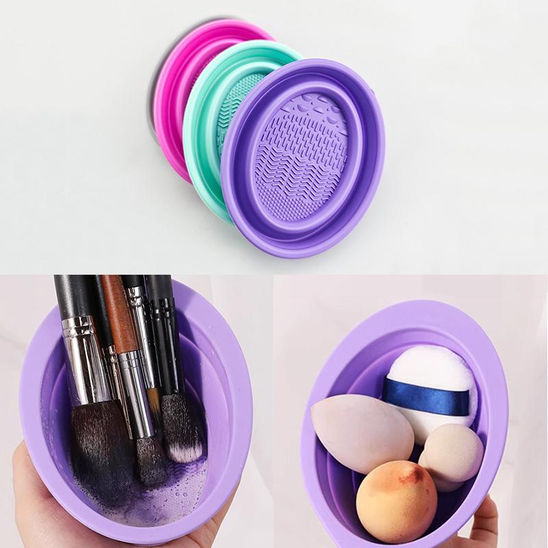 Beauty Makeup Brushes - ソフトシリコーン化粧ブラシクリーナー折りたたみパウダーパフクリーニングボウルアイシャドウブラシ洗浄クリーンマット美容ツールスクラバーボックス