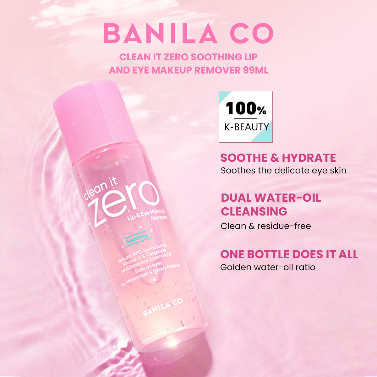Beauty For You Makeup - BANILA CO クリーンイットゼロ スージングリップ＆アイメイクアップリムーバー 99ml、ディープクレンジング、優しい低刺激、K-Beauty、韓国コスメ