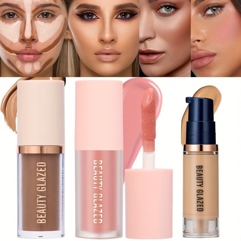 Huda Beauty Makeup Kit - 3個/セット 長持ちする防水フェイシャルメイクアップセット、チーク+輪郭形成+ファンデーション、細かい質感、傷を隠す、輪郭を強化します