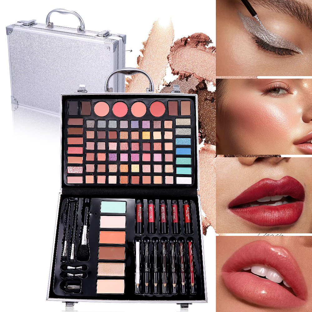 Huda Beauty Makeup Kit - 3色オールインワンメイクアップパレット シマーマットアイシャドウ ブラッシュ リップスティック 多機能ポータブルデイリーフェイシャルコスメティックセット