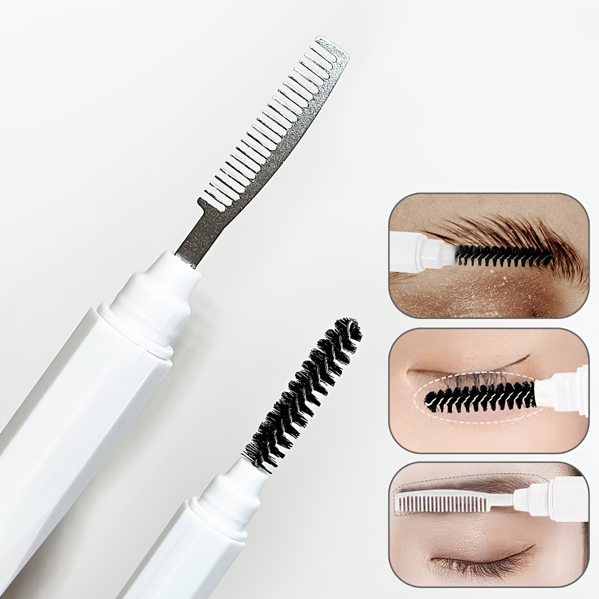 Makeup Beauty Ro - ダブルヘッドの眉毛・まつげ用コーム、スパイラルブラシ、細かい歯の小さなスチールコーム、プロ用美容メイクアップツール（目元用）