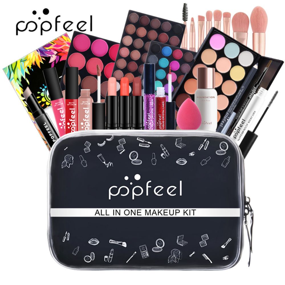 Huda Beauty Makeup Kit - POPFEEL オールインワン メイクアップキット、3 セットオプション、フルフェイスコスメセット、初心者向け、女性へのギフト