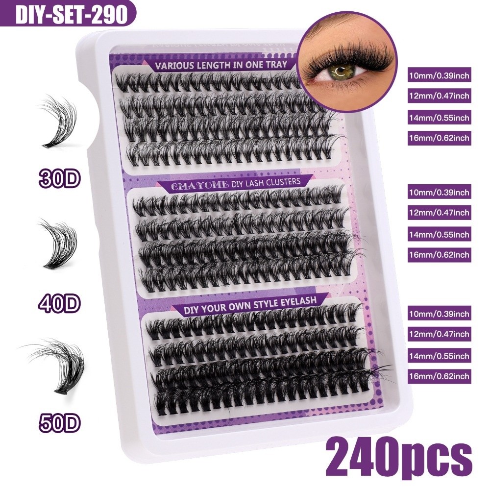 False Eyelashes Natural - ナチュラルルックつけまつげ ウィスピー風 接着＆固定DIYまつげエクステキット クラスターデザイン 3Dフェイクミンクまつげ