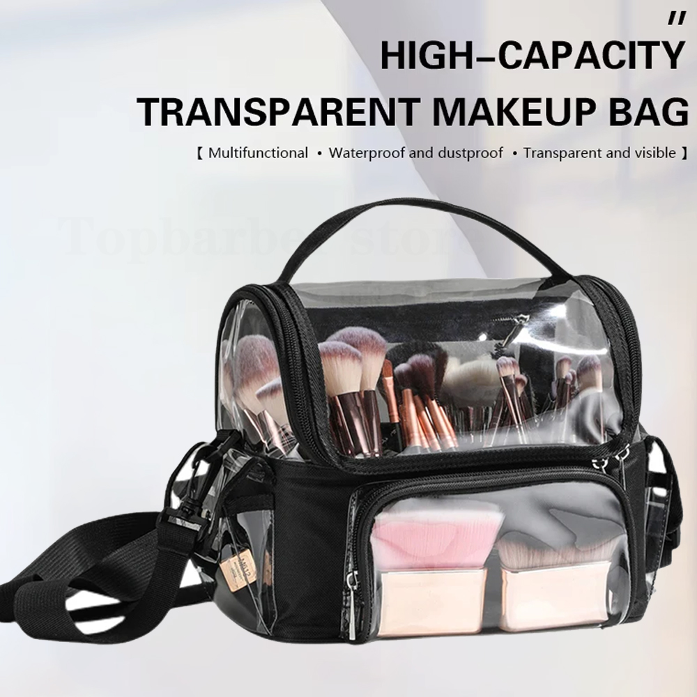Makeup Beauty Ro - メイクブラシホルダーバックパックメイクアップアーティストトラベルケースクリア防水化粧品オーガナイザーバッグ調節可能なストラップディバイダー付き