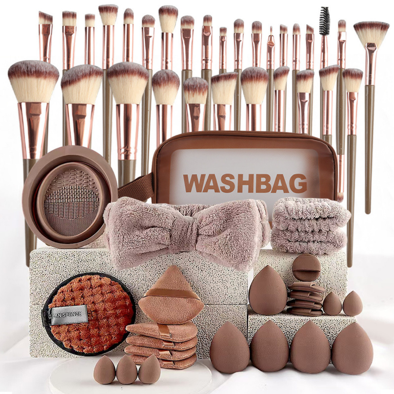 Makeup Beauty Ro - 40個入り美容メイクツールコンボセット洗顔メイクパフフルセットクリーンブラシセットプロフェッショナル三角パウダーパフ洗顔ツール