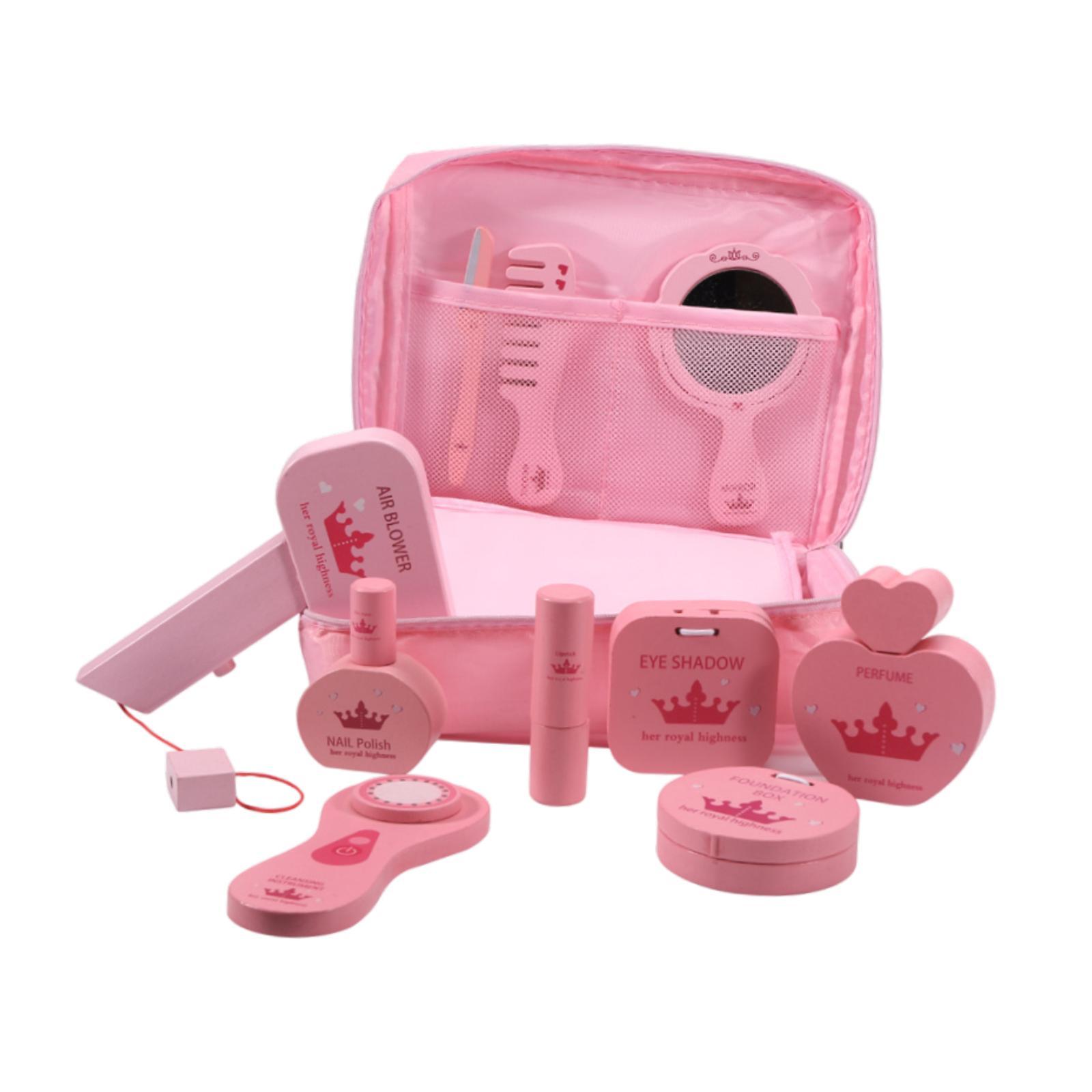 Beauty Makeup Kit For Girls - 10個入りごっこ遊びメイクアップキット木製ビューティーサロンおもちゃセット収納バッグ付き、微細運動能力向上、おしゃれなプリンセスドレスアップ、小さな女の子向け