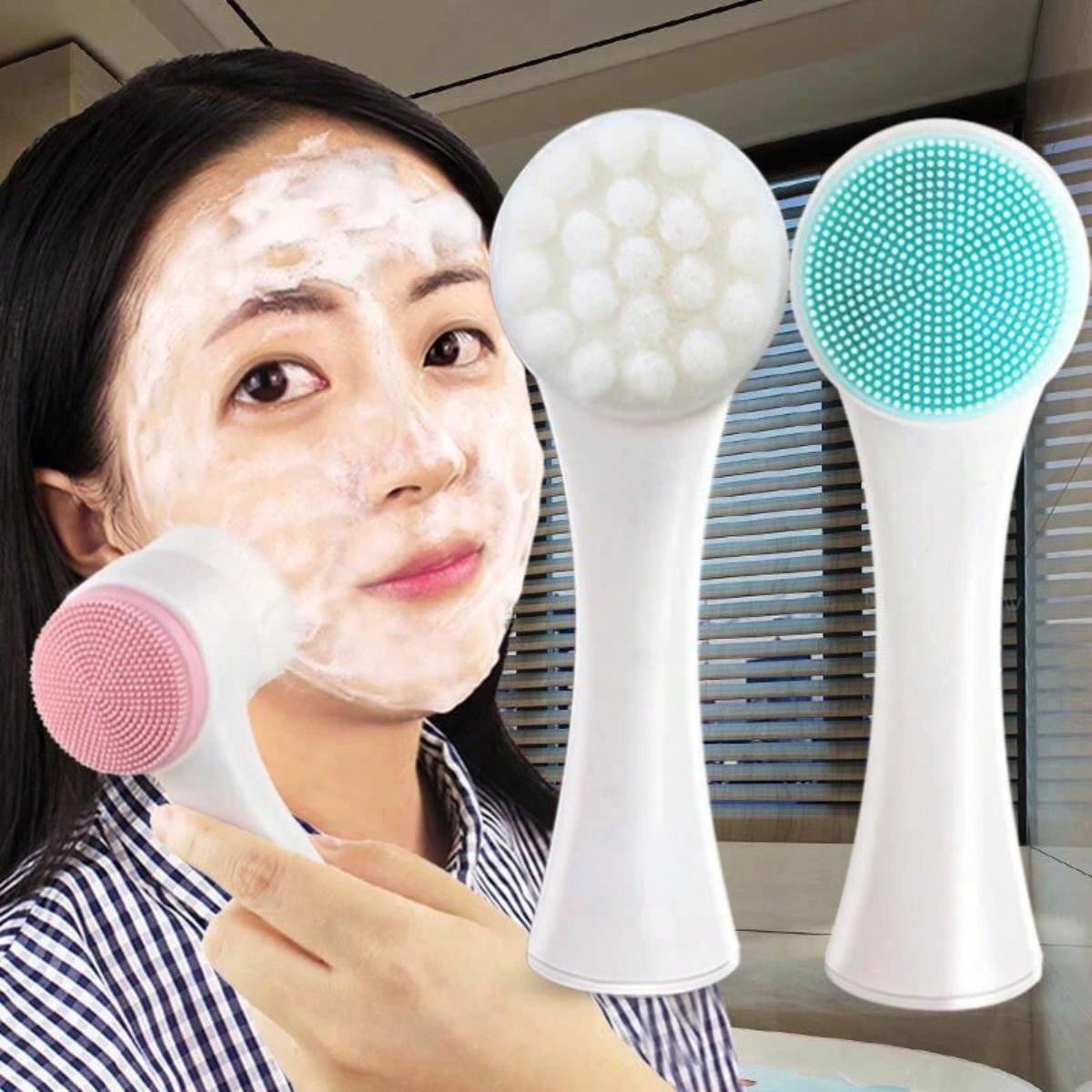 Electric Face Cleanser Brush - 両面洗顔ブラシ シリコン洗顔ブラシ 黒ずみ除去 毛穴クリーナー 角質除去 洗顔ブラシ