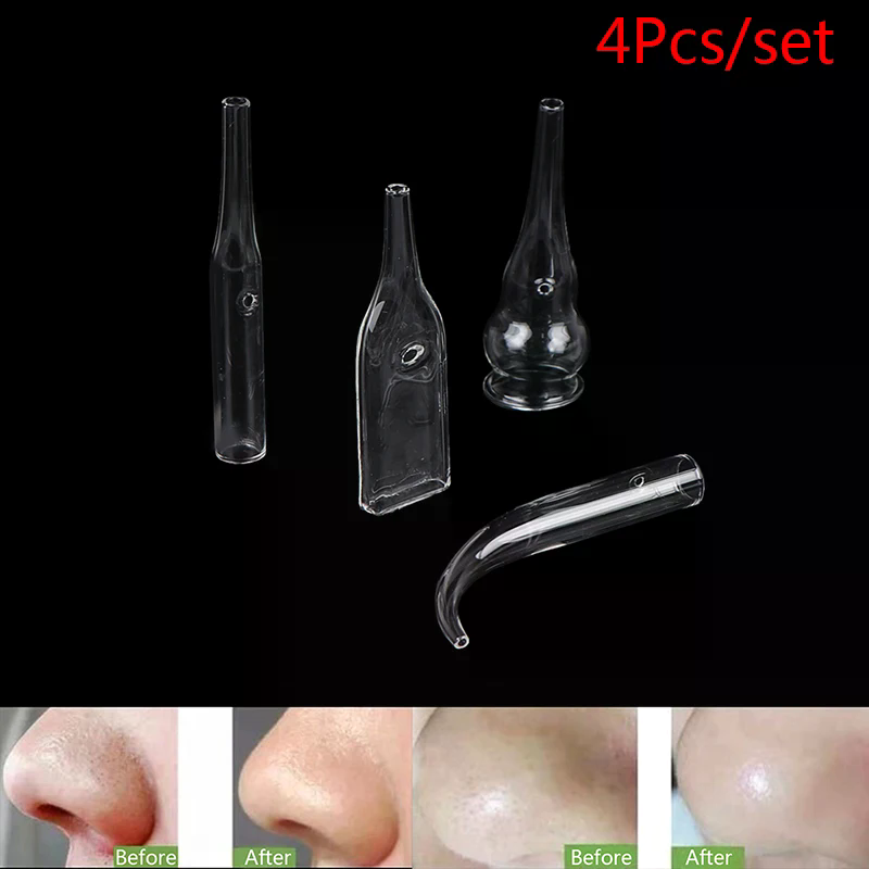 Pore Vacuum - 4個/セット 黒ずみ除去ガラスパイプ 顔の毛穴クレンザー バキューム抽出チューブ