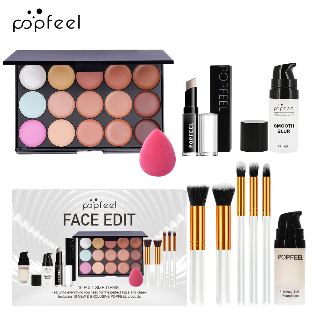 Huda Beauty Makeup Kit - POPFEEL フェイスメイクアップ 10 点セット - 初心者向けのファンデーション、コンシーラー、ブラシのコンボ