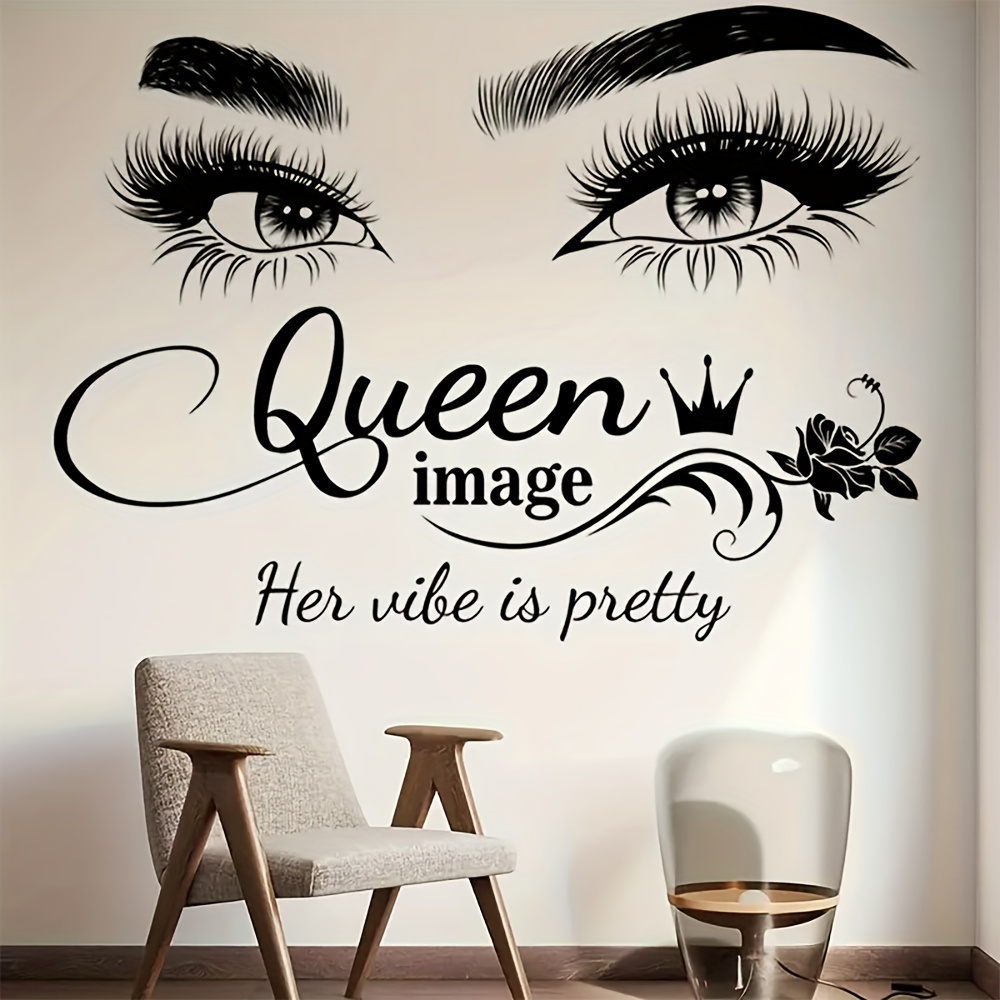 Beauty Makeup Studio - 2個入り エレガントアイズ「クイーンイメージ」クラウンローズウォールデカール、寝室、リビングルーム、美容院、メイクアップスタジオ、玄関に最適。