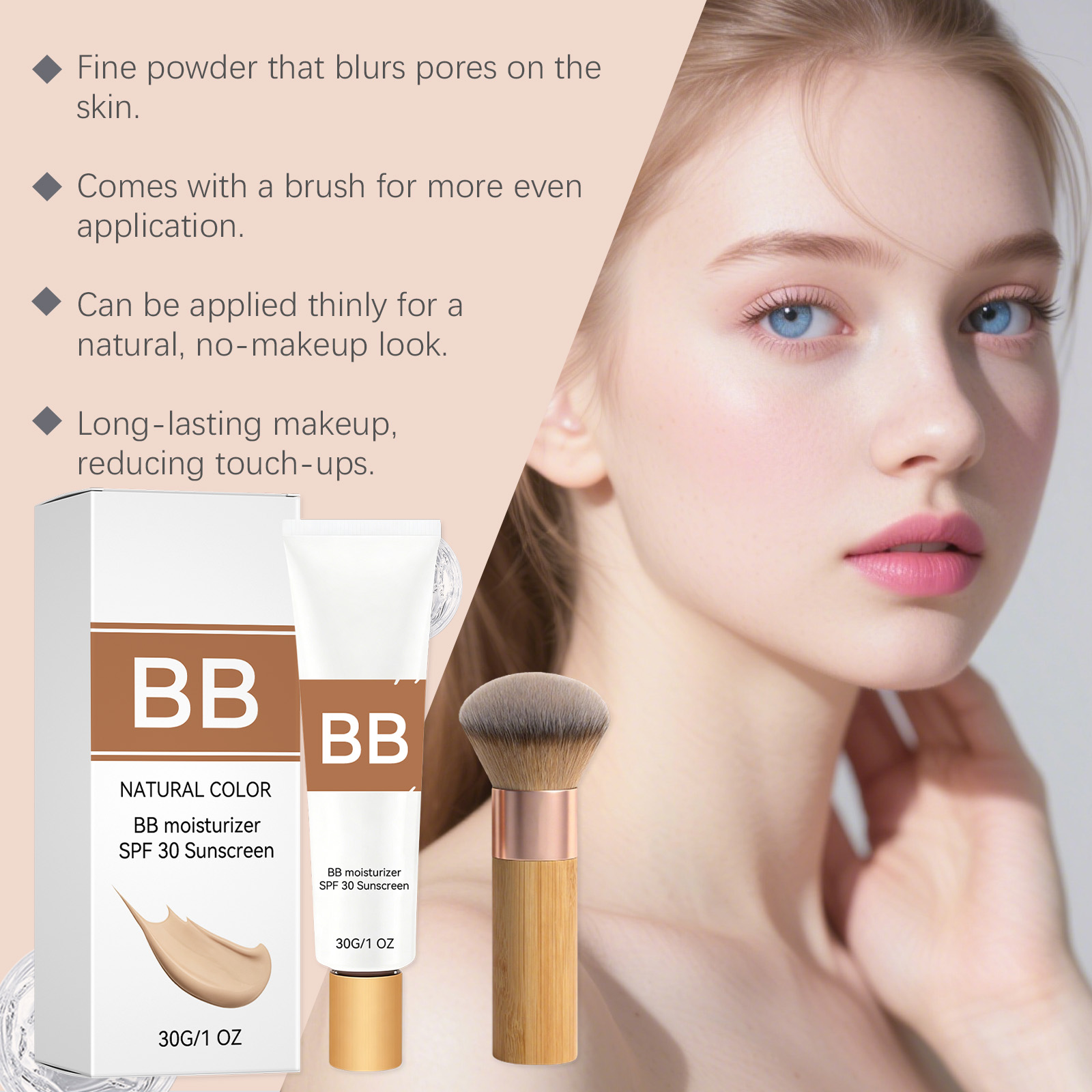SPF30配合の色付き保湿BBクリーム、ヒアルロン酸配合で肌 - Makeup Beauty Ro のレビューと価格