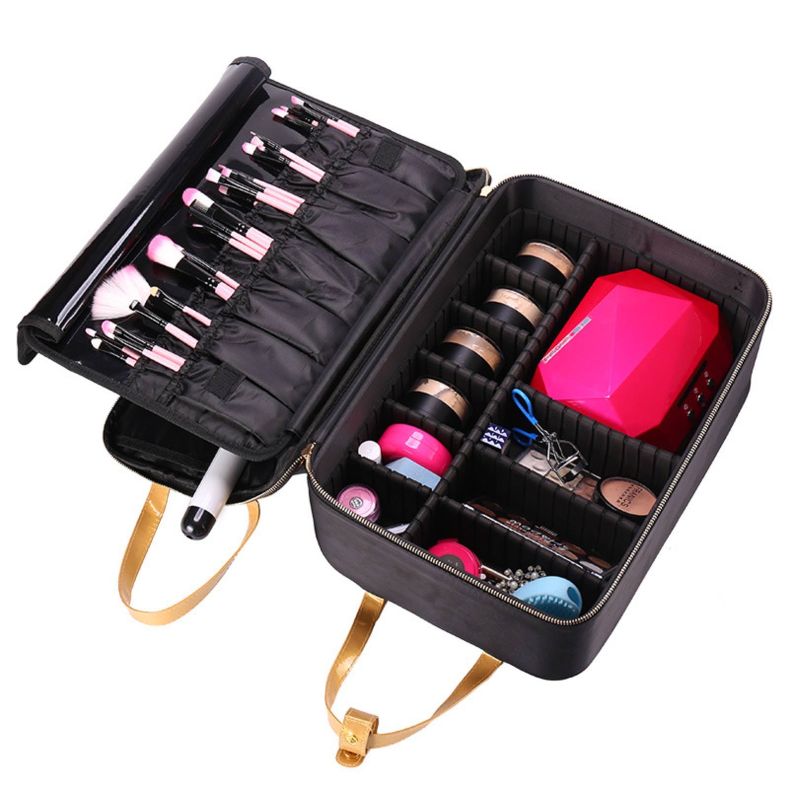 仕切り付きのメイクケース。プロ仕様のメイクケースで、肩掛けス - Beauty In Makeup のレビューと価格