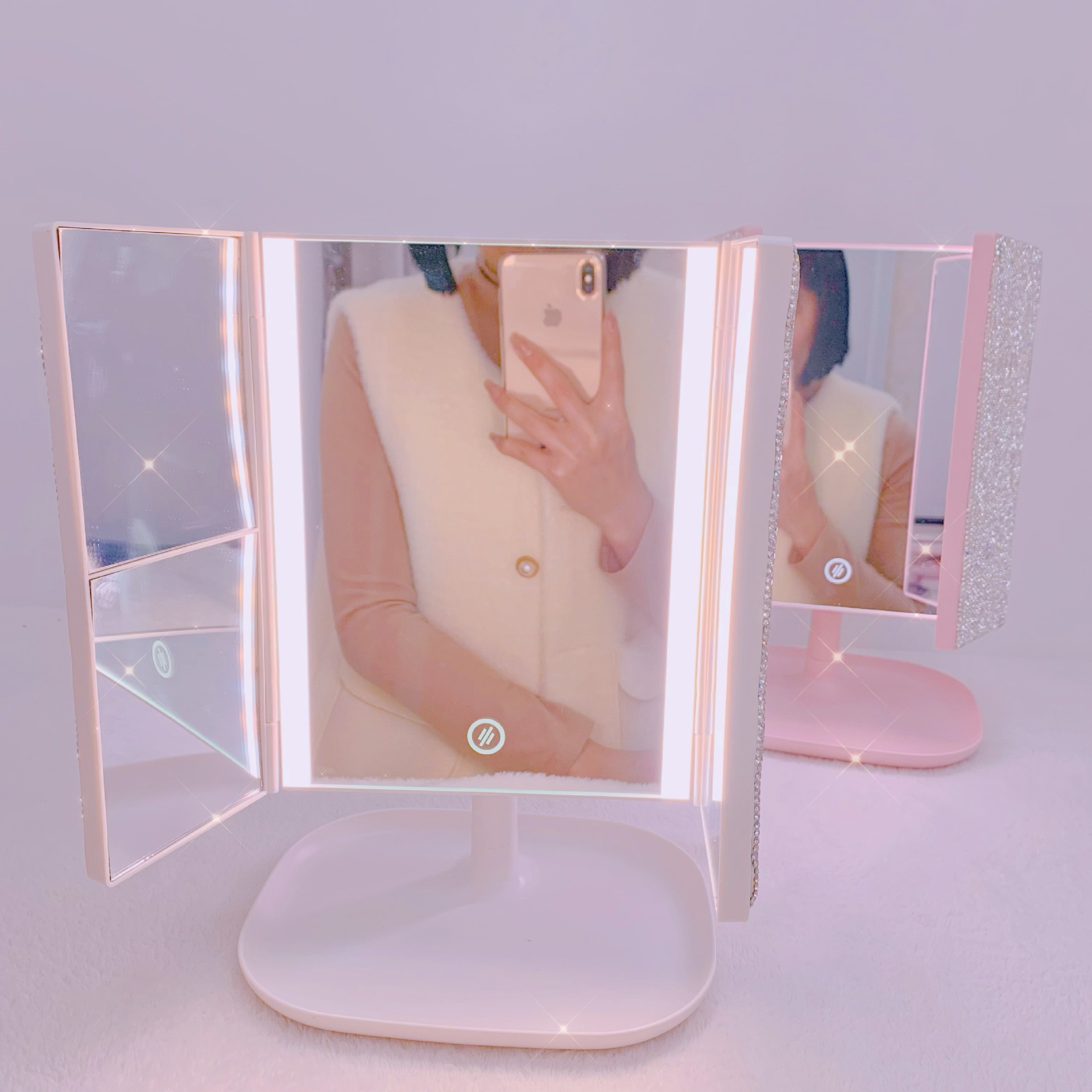 三つ折り LED 化粧鏡美容ライトポータブルコンパクトデスク - Beauty Forever Makeup のレビューと価格