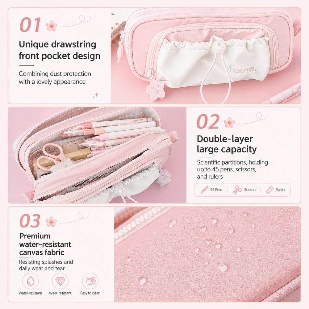 ドローストリング付きペンケース、INS風、二重構造、大容量、 - Beauty Makeup School のレビューと価格